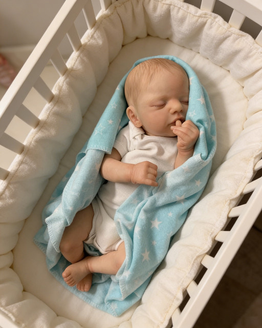 MRB Reborn-Babypuppe Sam, Neugeborenen-Puppe, 18 Zoll, mit handbemalten Haaren - Bild 1