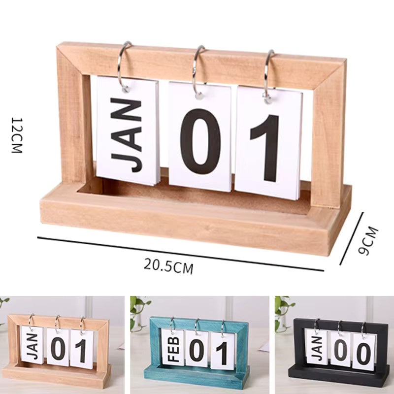CHENJ Ewiger Tischkalender aus Holz im Vintage-Design als dekoratives Desktop-Ornament für Büro und Zuhause - Bild 2