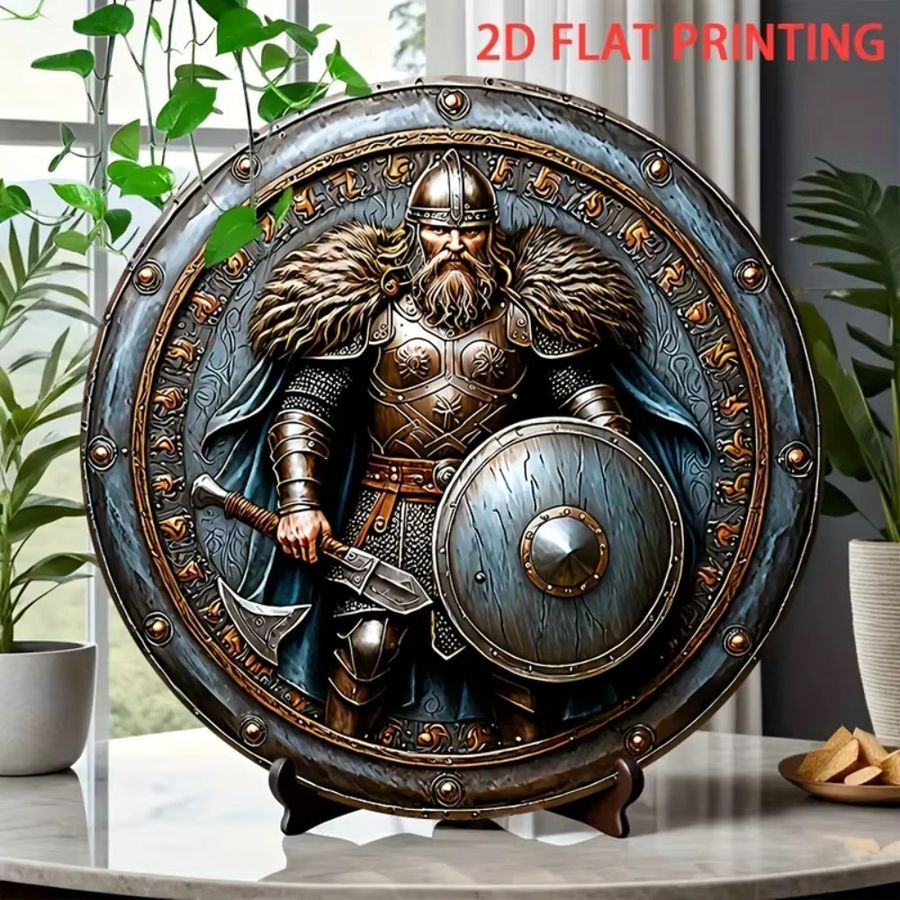 Wikinger-Krieger Wanddekoration aus Eisen von CIFBUY, mittelalterliche Metallkunst als Wandskulptur mit Kampfschild und Panzerplakette - Bild 3