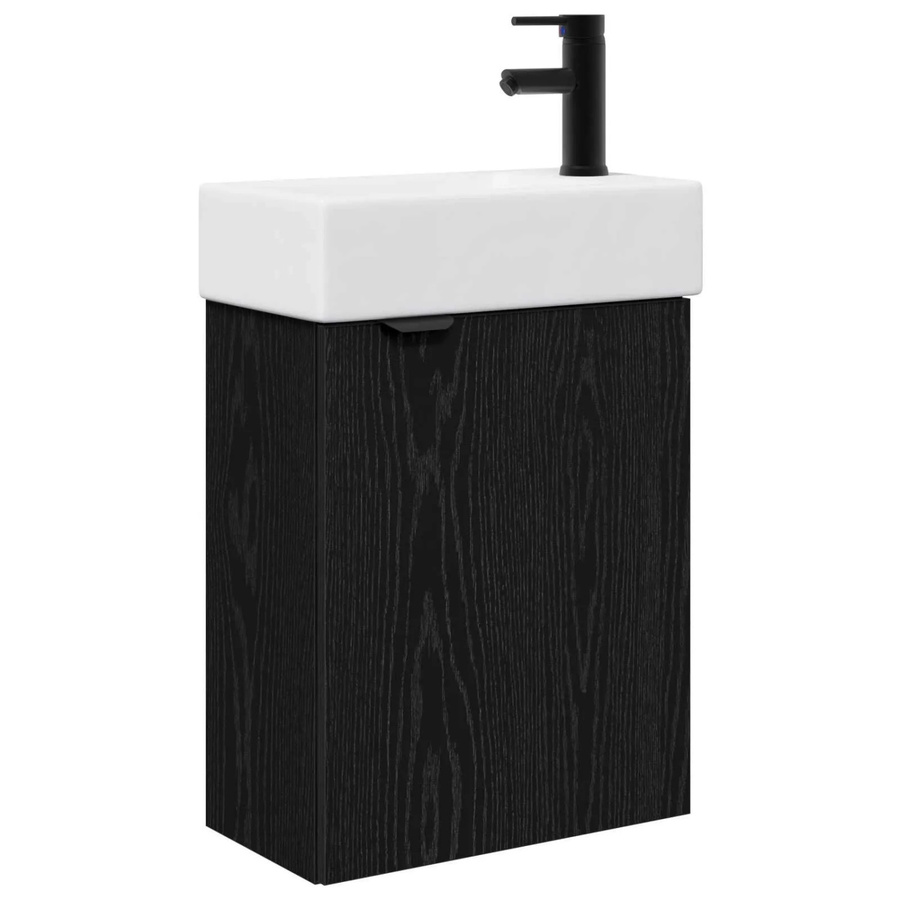 vidaXL Badezimmer Waschtischunterschrank modern mit Keramikwaschbecken und Scharniertüren, Wandmontage, Schwarz/Weiß - Bild 2