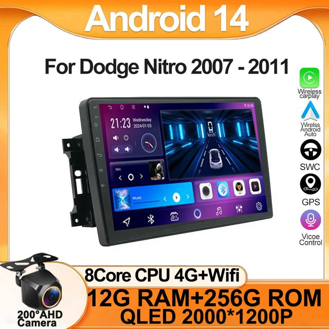 Forefeel Android Auto und Wireless CarPlay Multimedia Radio für Dodge Nitro 2007-2011 mit GPS Navigation, Bluetooth und DSP in Schwarz - Bild 1