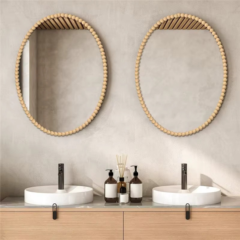 ABUH Wandverkleidung für Badezimmerspiegelrahmen, selbstklebende dekorative Perlenverzierung in Beige und Braun im Boho-Stil - Bild 2