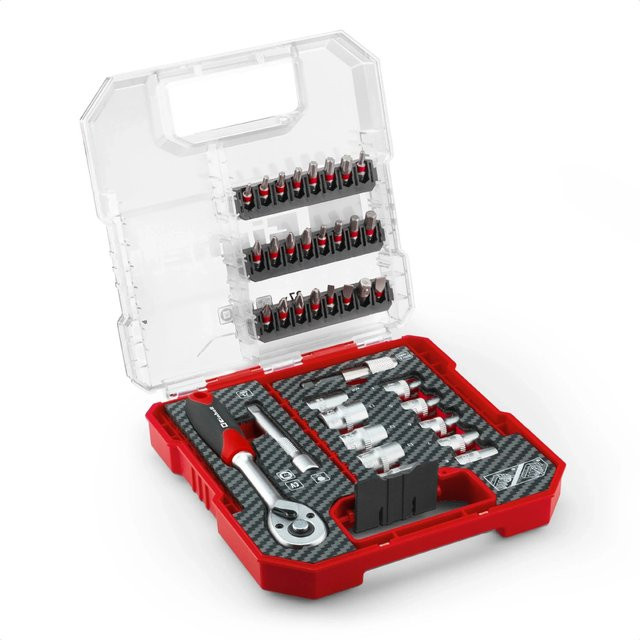 Einhell Ratschen-Bit-Set 37-teilig mit L-Case in Grau-Rot-Transparent - Bild 1