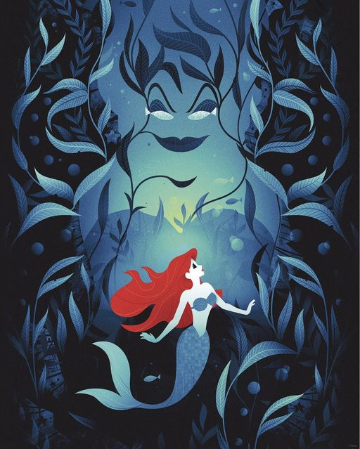 Komar Wandbild Disney Ariel und Ursula auf Leinwand, Blau, Breite: 40 cm, Höhe: 50 cm - Bild 1
