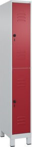 C+P Doppelstock-Spind Classic PLUS mit Füßen, 1 Abteil, Grau/Rot, H x B x T: 195 x 30 x 50 cm - Bild 1