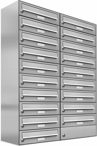 AL Briefkasten-System für 19 Parteien zur Aufputzmontage, silberfarben, B/H/T: 153,253 x 115,0 x 27,5 cm - Bild 1