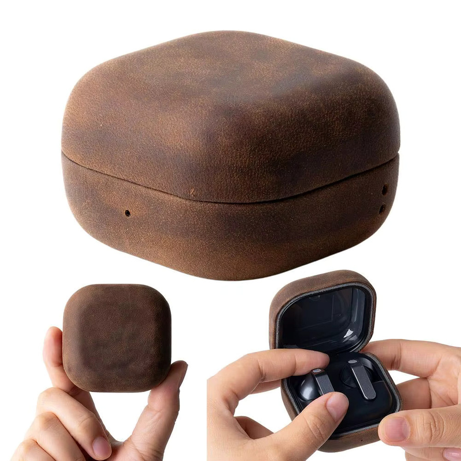 Premium-Lederhülle für Samsung Galaxy Buds4 Pro, kratzfest und stoßfest, Farben: Braun, Gelb und Schwarz - Bild 3