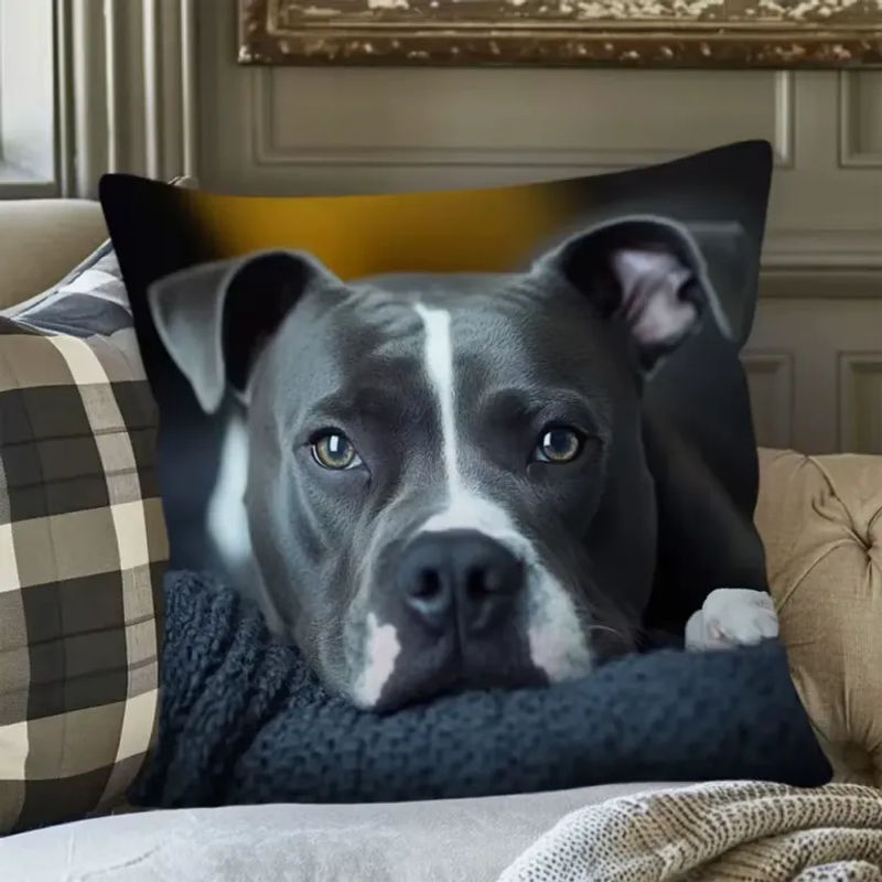 VIKAMA Kissenbezug mit Pitbull-Entspannungsmuster, quadratisch, Mehrfarbig, Breite: 45 cm, Höhe: 45 cm - Bild 3