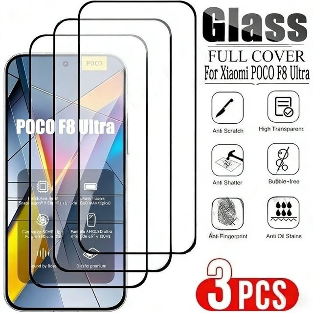 3-teiliges Set gehärtetes Glas Displayschutz transparent für Xiaomi Poco F8 F7 Ultra F6 F5 Pro F4 GT X7 X6 X5 Pro X4 X3 GT - Bild 1