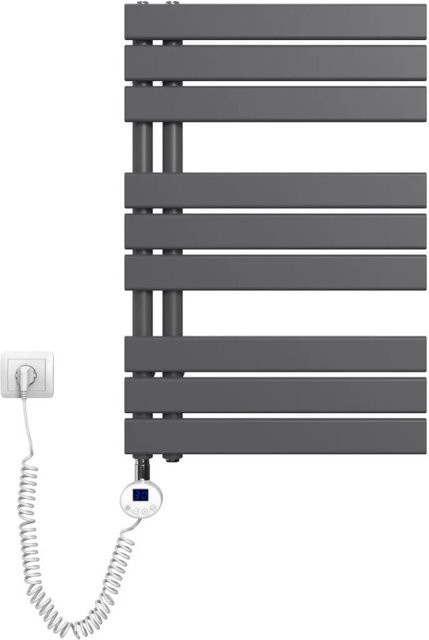 Emke Elektrischer Handtuchheizkörper mit Thermostat und Timer, Anthrazit, B: 50 cm, H: 76 cm, 400W - Bild 1