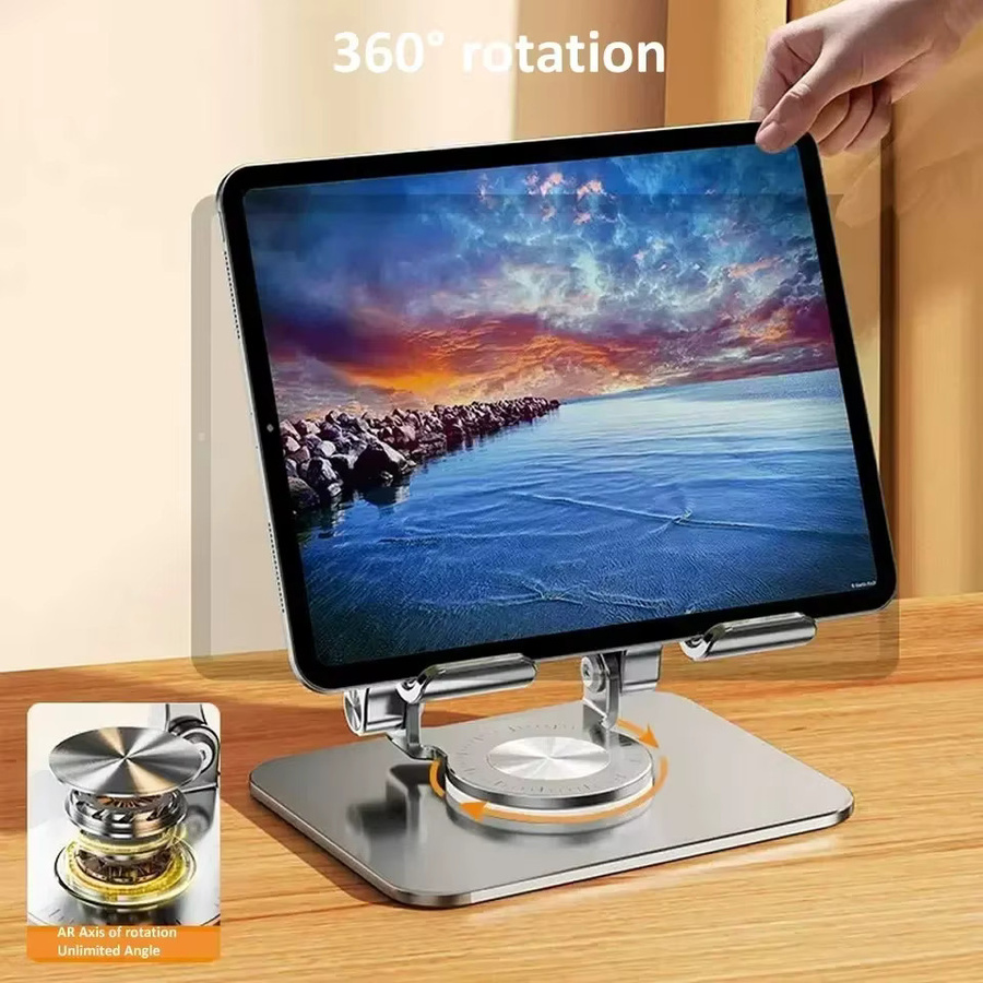YYLMONE 360 Grad drehbarer Tablet-Ständer aus Aluminium, verstellbarer und faltbarer Halter für iPad Pro, Air und Mini, Farben: Grau und Silber - Bild 4