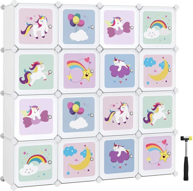 Songmics Regal mit 16 Fächern in Weiß für Kinderzimmer und Spielzimmer, B/T/H: 123 x 31 x 123 cm - Bild 1