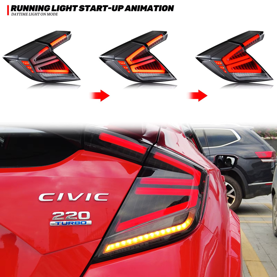 LED-Rückleuchten für Honda Civic 2016–2021 Schrägheck Typ R FK6 FK7 FK8 FK9 mit sequentiellen Blinkern in Transparent und Rot - Bild 4