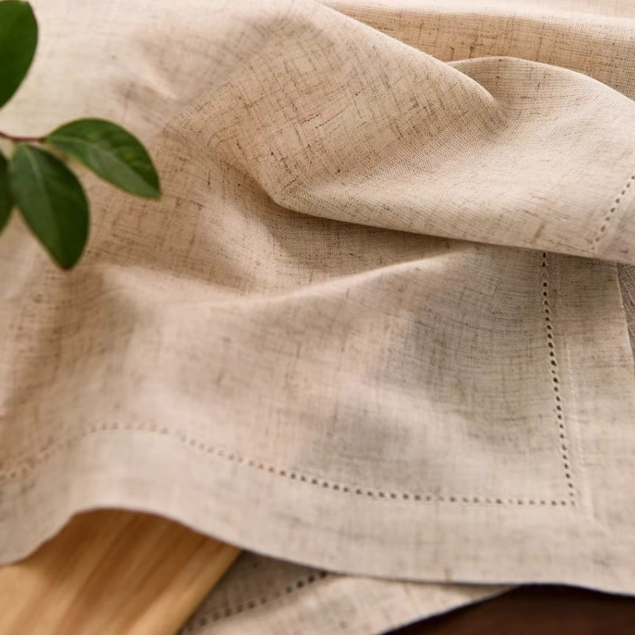 Inyahome Leinen-Servietten aus Flachs in Beige, Hemstitched Stoffservietten für Weihnachten und Abendessen, Waschbar - Bild 2