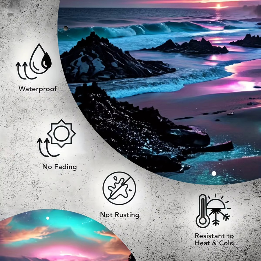 Potdemiel Retro-Meereslandschaft Wandkunst aus Metall mit Sonnenuntergangs-Strandszene, B/B/B: 20,3 x 20,3 x 20,3 cm, Mehrfarbig - Bild 3