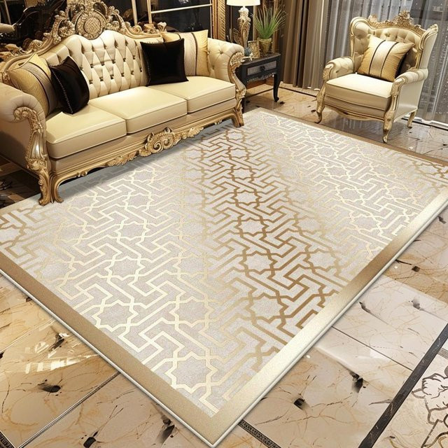 Karpetti Luxusteppich Gold mit Streifen, weiche und rutschfeste Bodenmatte für Wohnzimmer und Schlafzimmer, B/T: 160 x 100 cm - Bild 1