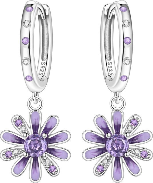 Orstarry Ohrringe, 925 Silber, lila Gänseblümchen, Zirkonia, Damen - Bild 1