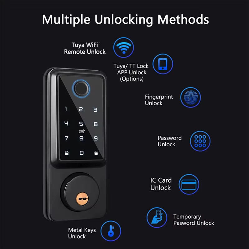 ZhdCookey Smart Schloss Schwarz mit App-Steuerung, Fingerabdruck, Passwort und IC-Kartenschlüssel via TTlock oder Tuya Wifi für bis zu 100 Benutzer - Bild 2