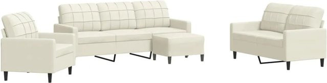 vidaXL 4-teilige Sofagarnitur aus Samt in Creme mit 3-Sitzer-Sofa, 2-Sitzer-Sofa, Sessel und Fußhocker - Bild 1
