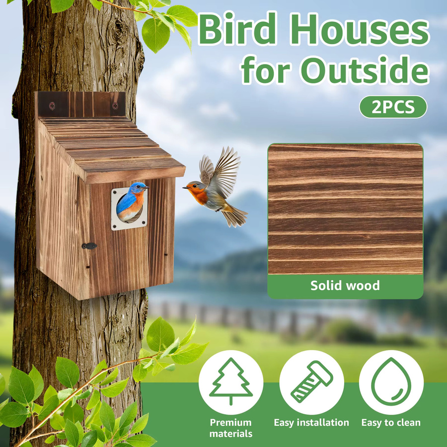 2er-Set Willstar Holz-Vogelhaus wetterfest in Braun als Papageien-Nest und Zuchtbox für den Garten oder die Terrasse - Bild 3