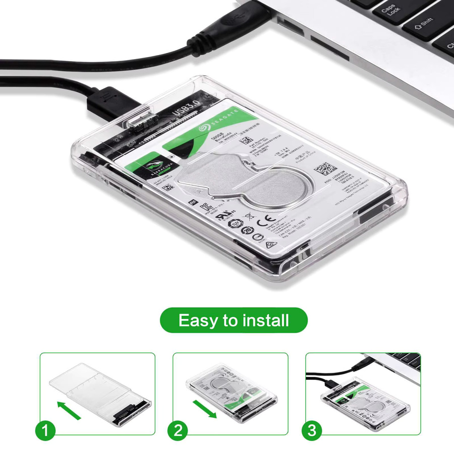 Fomscvka USB 3.1 HDD-Gehäuse für 2,5 Zoll SATA SSD und Festplatten, transparent, 5 Gbit/s Übertragungsgeschwindigkeit - Bild 2