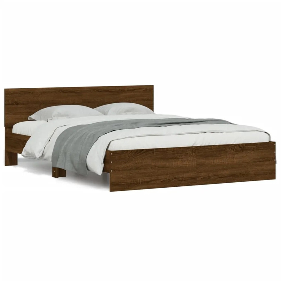 vidaXL Bettgestell mit Kopfteil in Braun Eiche-Optik, B/T/H: 140 x 190 x 145 cm - Bild 2