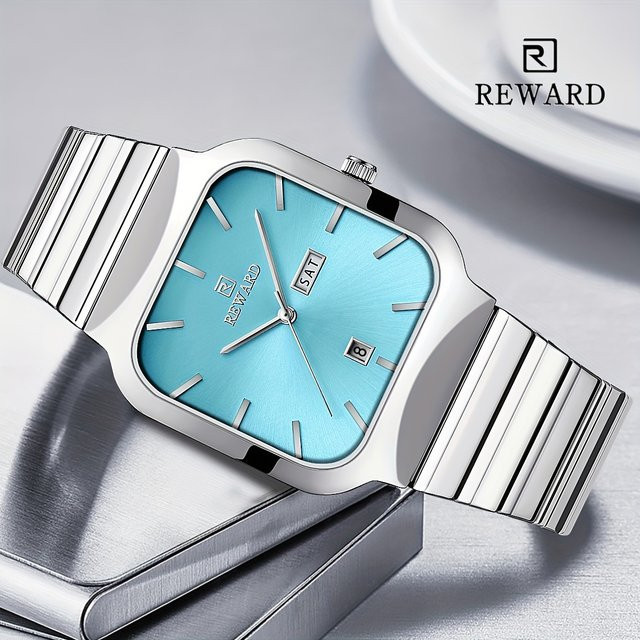 BELOHNUNG Armbanduhr, Quarz, Edelstahl, eckig, blau, Herren - Bild 1