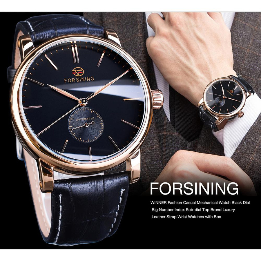 Forsining Armbanduhr, Automatik, Edelstahl, Leder, Weiß, Herren - Bild 4