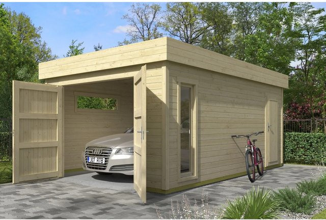 Lasita Blockgarage Bahamas mit Holztor in Natur/Unbehandelt, B: 360 cm, T: 540 cm - Bild 1