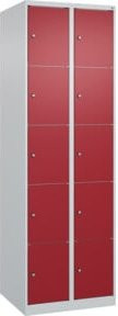 C+P Schließfachschrank Classic PLUS mit 2 Abteilen, Farbe Lichtgrau mit rubinroter Front, H x B x T: 185 x 60 x 50 cm - Bild 1