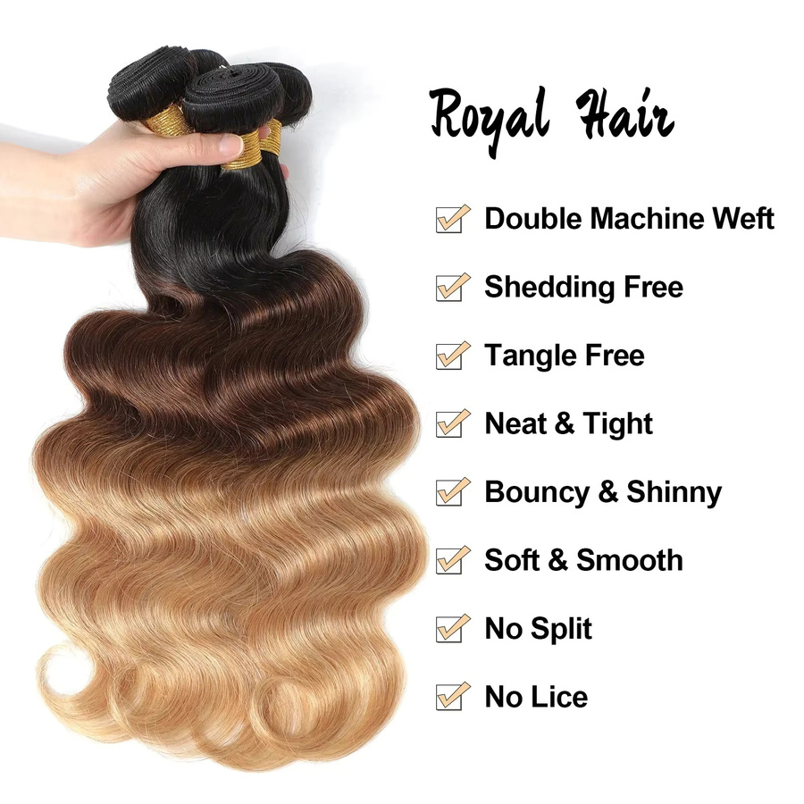 Royal Impression Body Wave Bundles, Ombre 3-farbig, 100% Echthaar Brasilianisches Rohhaar, 3er Bündel - Bild 3