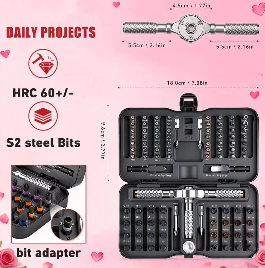 VMAN 100-in-1 Ratschen-Set mit S2-Stahl-Bits und magnetischem Design in Schwarz - Bild 3