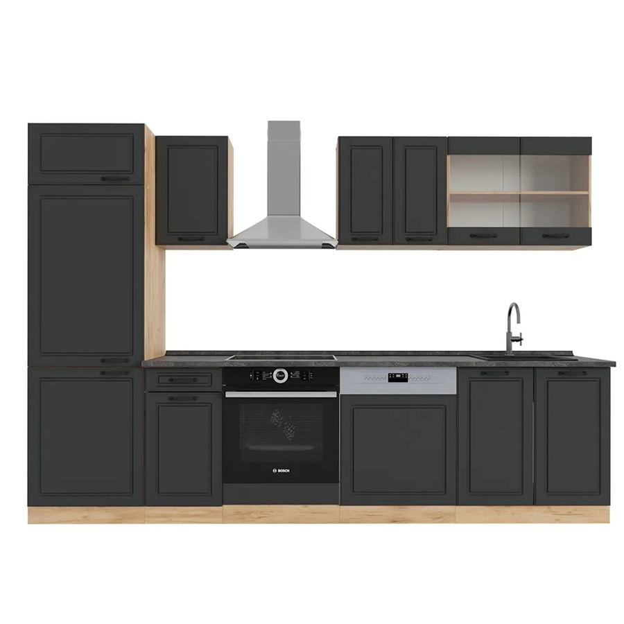 Vicco R-Line Küchenzeile Landhausstil in Anthrazit und Eiche, Breite: 300 cm - Bild 2