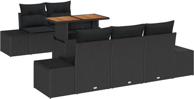 vidaXL Garten-Sofa-Set aus Poly-Rattan in Schwarz mit 6 Teilen, inklusive Tisch und Polsterkissen mit Stauraumfunktion - Bild 1