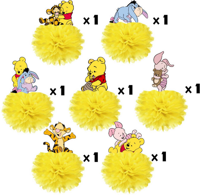 7-teiliges Hasbro Winnie The Pooh Tischdekorations-Set aus Papier in Gelb mit 3D-Waben-Pompons für deine Geburtstagsparty - Bild 1