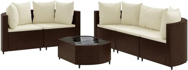 vidaXL 6-tlg Garten-Sofagarnitur aus braunem PE-Rattan mit Kissen und Couchtisch aus pulverbeschichtetem Stahl - Bild 1