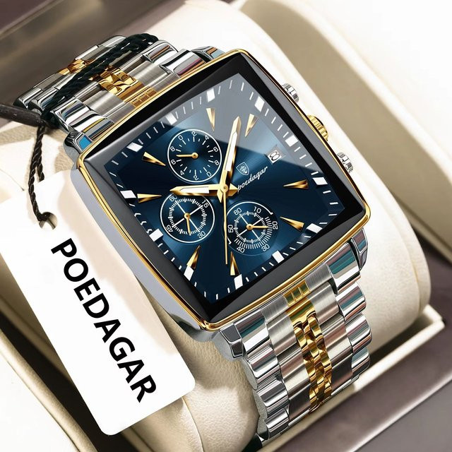 POEDAGAR Chronograph, Edelstahl, Quarz, Blau, Herren - Bild 1