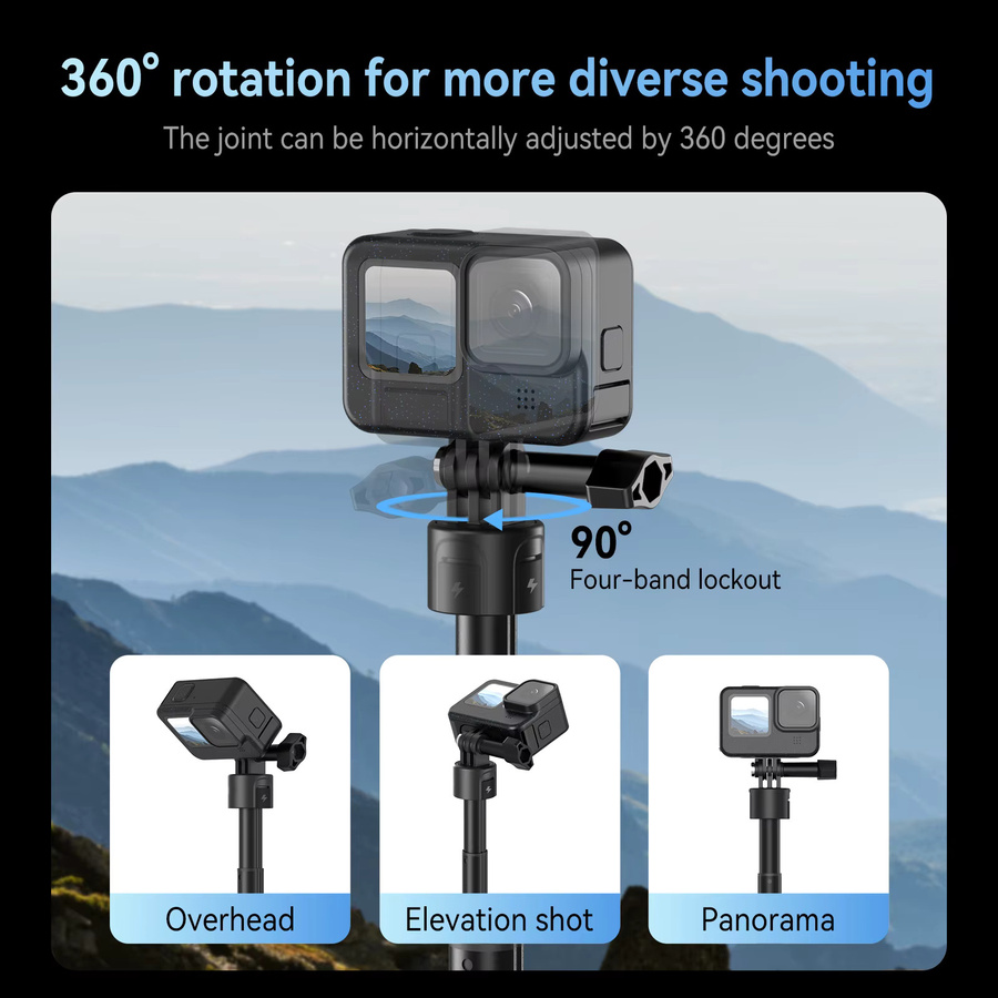 TELESIN Selfie Stick Stativ mit 360 Grad Rotation und 5000mAh Powerbank sowie Fernbedienung in Schwarz für GoPro Hero 13 12 11 10 9 MAX - Bild 5