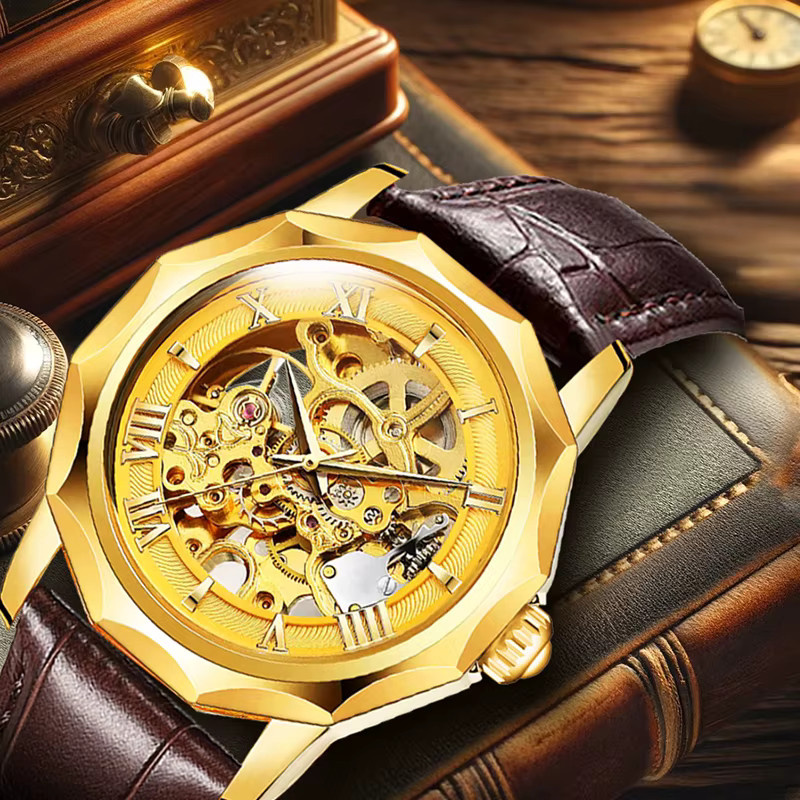 CAROTIF Armbanduhr Automatik, Gold, Leder, Herren - Bild 2