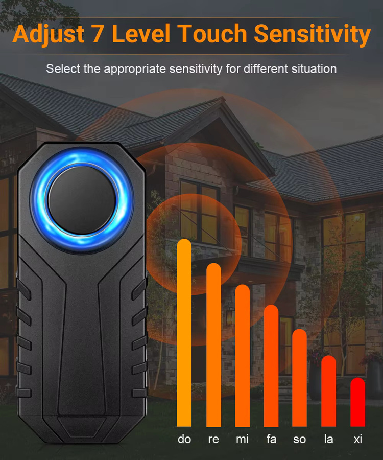 Powstation Motorrad- und Fahrradalarm mit kabelloser Fernbedienung und Vibrationssensor, Diebstahlschutz mit 113 dB, wasserdicht, in Orange und Schwarz - Bild 3
