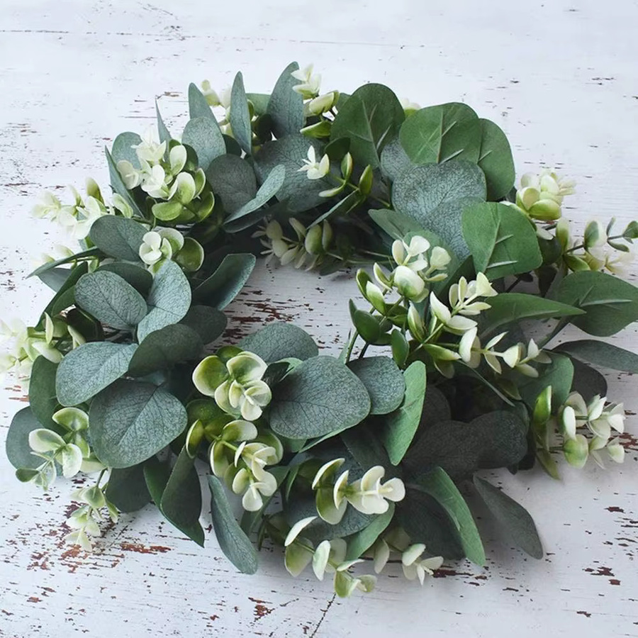 XIAOYINMO Künstlicher Eukalyptus-Kranz in Grün für Hochzeiten und Dekoration, Durchmesser: 30 cm - Bild 2