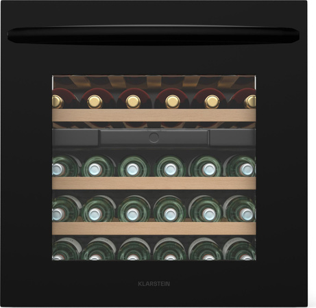 Klarstein Vinsider 30 Weinkühlschrank mit 2 Zonen, Einbaugerät für 30 Flaschen, Schwarz mit Glastür und LED-Beleuchtung