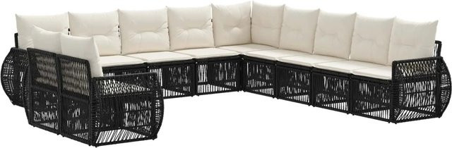 vidaXL Gartensofa-Set 11-tlg. aus Poly-Rattan in Schwarz und Cremeweiß mit Polsterung und Kissen für Garten und Terrasse - Bild 1