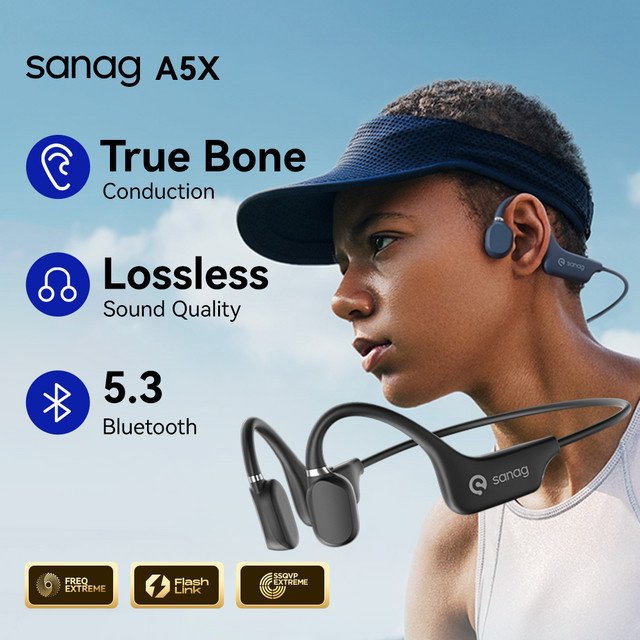 Sanag A5X Knochenleitungs-Kopfhörer Kabellose Open-Ear Bluetooth-Sport-Ohrhörer mit 3D-Stereo-Sound in Blau - Bild 1