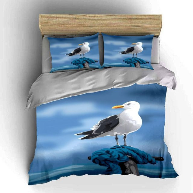 Bettwäsche-Set Flylo Meeresvögel mit Motiv in Blau, bestehend aus 1 Bettbezug und 2 Kissenbezügen, B/H: 173 x 218 cm - Bild 1