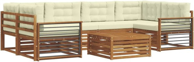 vidaXL Outdoor-Sofagarnitur 8-teilig aus Akazienholz in Natur mit Cremefarbenen Kissen im L-Shape Design - Bild 1