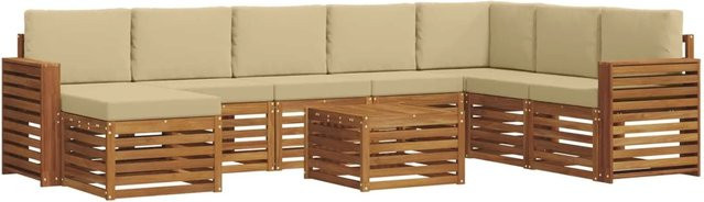 vidaXL Sofagarnitur 9-teilig aus Massivholz Akazie in Natur und Beige mit Polsterung und Kissen - Bild 1