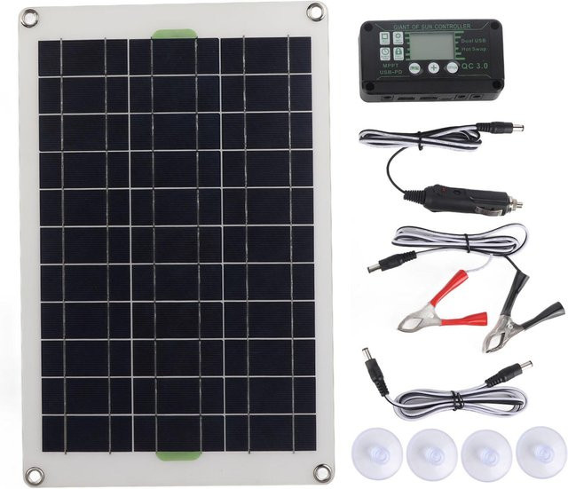 50W Solarpanel-Kit mit monokristallinem Silizium und 30A Laderegler in Schwarz für RV und Marine - Bild 1