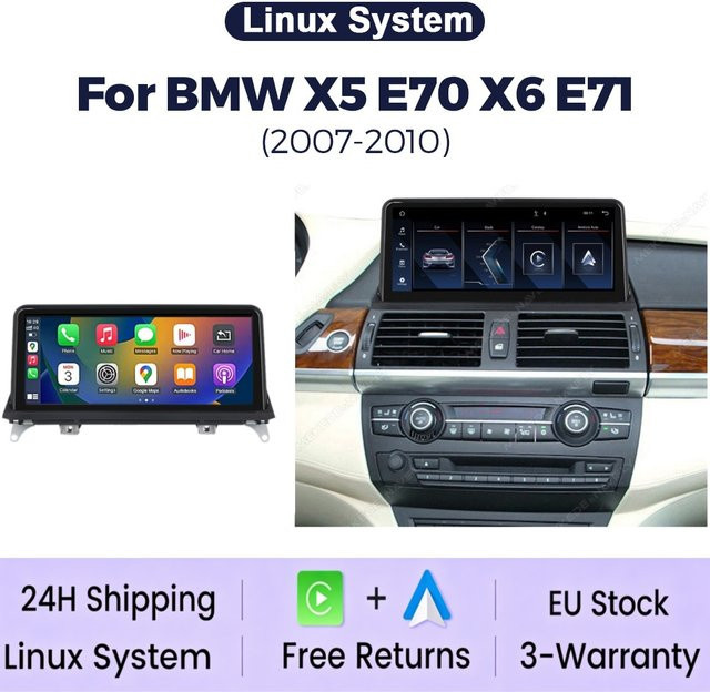 MEKEDE Linux Autoradio mit 10,25 Zoll QLED-Bildschirm für BMW X5 E70 und X6 E71, Stereo Multimedia-Player mit CarPlay, Android Auto, Bluetooth, GPS und WIFI, Schwarz - Bild 1