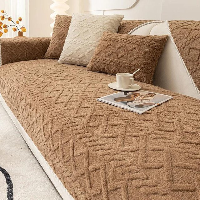 Your Warm Home Fleece-Sofabezug in Jacquard-Optik, Plüsch-Sitzbezug für das Sofa, Braun, B/T/H: 70 x 70 cm - Bild 1